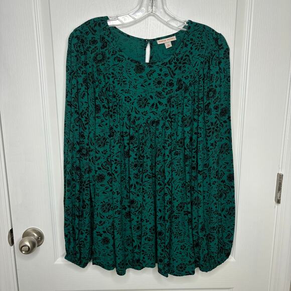 Knox Rose Wms XL Green Black Floral Tunic Popover Boho Dark Cottagecore Peasant - Picture 7 of 7